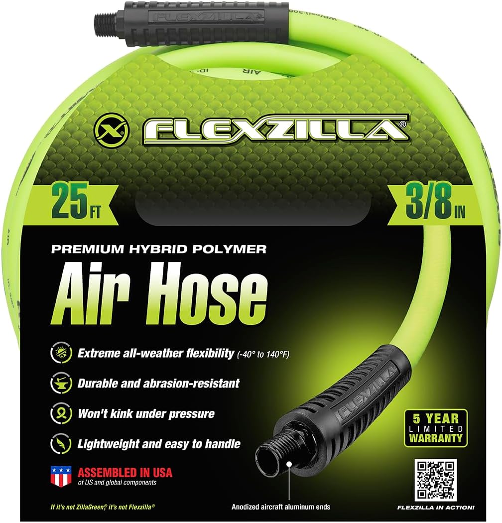 Flexzilla Air Hose, 3/8 in. x 25 ft., 1/4 in. MNPT Fittings, Heavy Duty, Lightweight, Hybrid, ZillaGreen - HFZ3825YW2 - Image 7