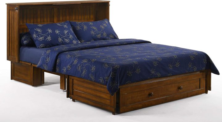 Night & Day Furniture Daisy Queen Murphy Cabinet Bed with 6" Gel Memory Foam Mattress, Solid Hardwood, Space-Saving Fold-Out Design, Built-In Power/USB, Black Walnut