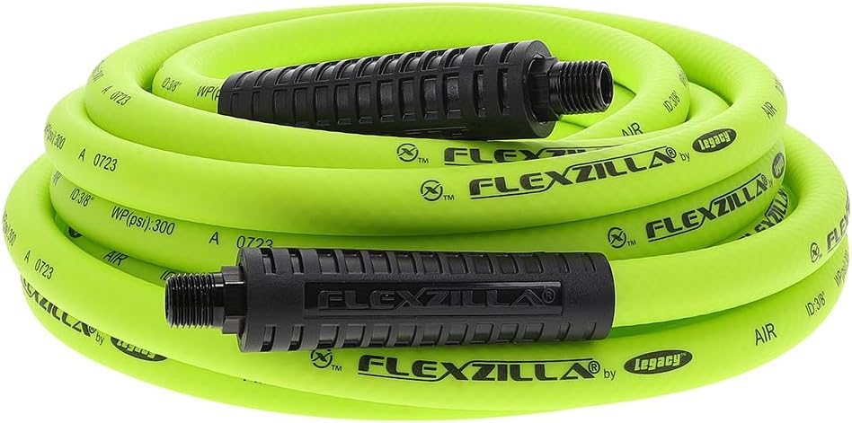 Flexzilla Air Hose, 3/8 in. x 25 ft., 1/4 in. MNPT Fittings, Heavy Duty, Lightweight, Hybrid, ZillaGreen - HFZ3825YW2