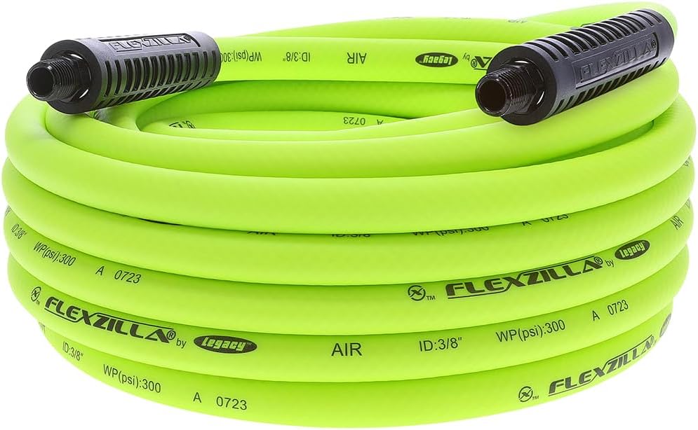 Flexzilla Air Hose, 3/8 in. x 35 ft., 1/4 in. MNPT Fittings, Heavy Duty, Lightweight, Hybrid, ZillaGreen - HFZ3835YW2