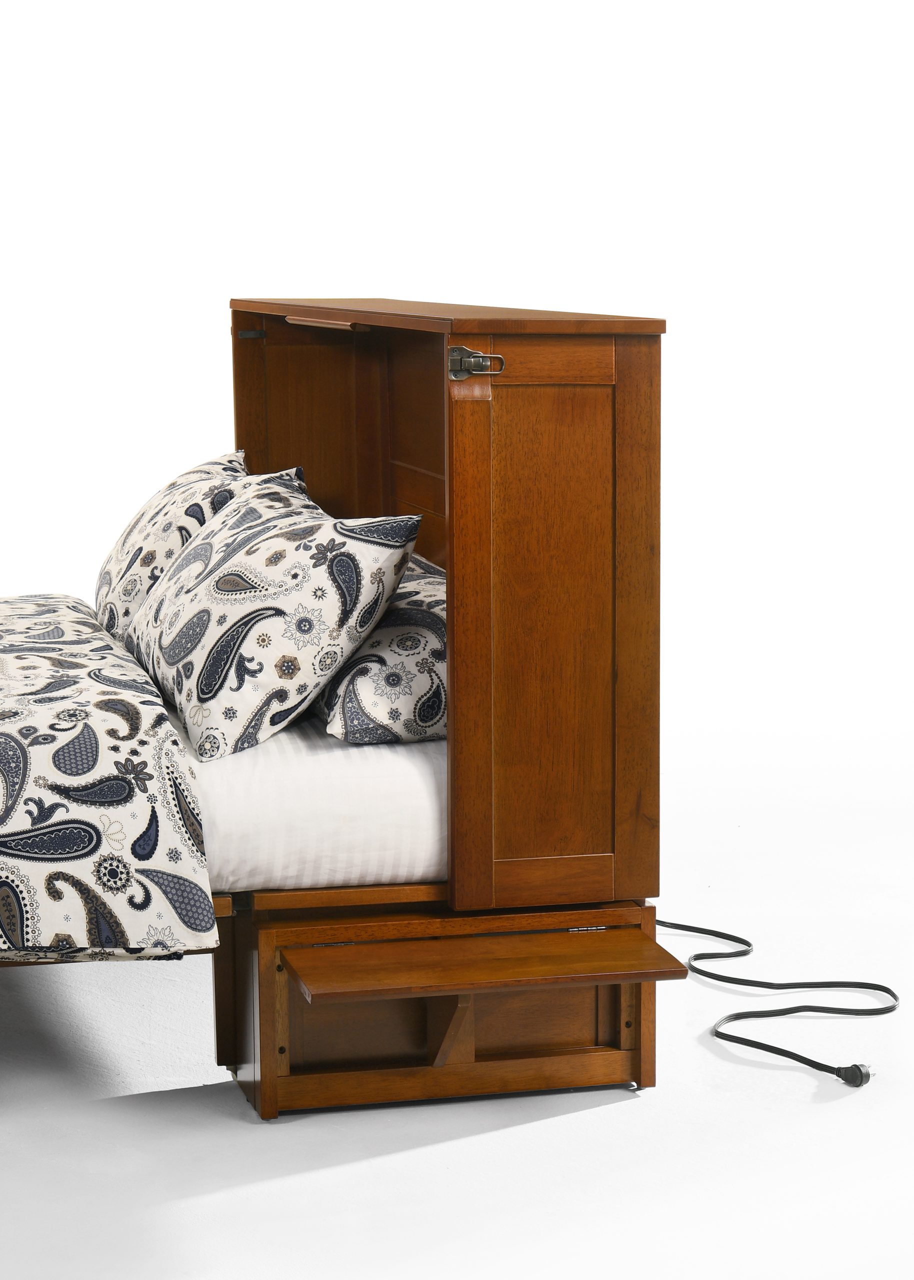 Night & Day Furniture Clover Queen Murphy Cabinet Bed with Gel Memory Foam Mattress, Credenza-Style Fold-Out Design, Built-In Power & USB, No Wall Installation Required – Cherry Finish - Image 2