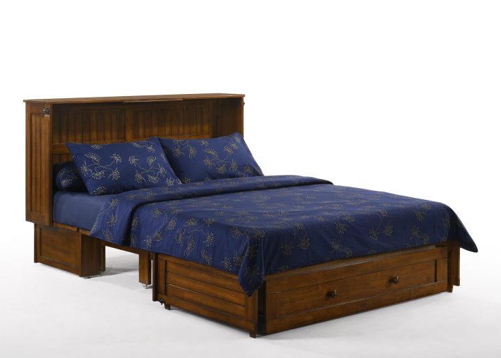 Night & Day Furniture Daisy Queen Murphy Cabinet Bed with Premium Gel Memory Foam Mattress, Credenza-Style Fold-Out Design, Built-In Power & USB – Black Walnut Finish