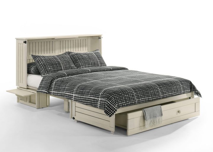 Night & Day Furniture Daisy Queen Murphy Cabinet Bed with Gel Memory Foam Mattress, Fold-Out Credenza Design, Built-In Power & USB – White Finish