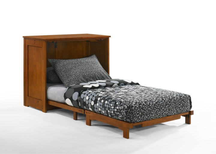 Night & Day Furniture Orion Twin Murphy Cabinet Bed with Solid Foam Mattress, Freestanding Fold-Out Design, Easy Conversion – Cherry Finish