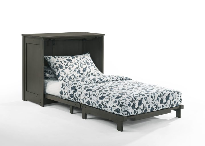 Night & Day Furniture Orion Twin Murphy Cabinet Bed with Solid Foam Mattress, Compact Fold-Out Freestanding Design – Stonewash Finish