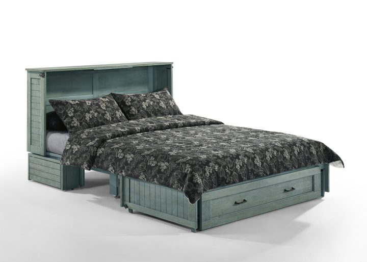 Night & Day Furniture Poppy Murphy Cabinet Bed – Antique Blue – Queen Gel Memory Foam, USB/Outlet Ports, Space-Saving Fold-Out Bed