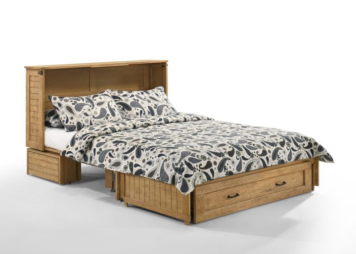 Night & Day Furniture Poppy Murphy Cabinet Bed – Harvest Brown – Queen Gel Memory Foam, Built-In USB/Outlets, Easy-Open Guest Bed