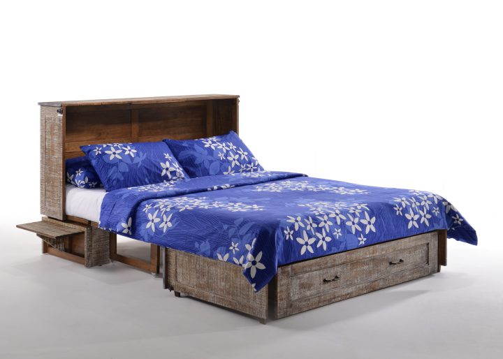 Night & Day Furniture Poppy Murphy Cabinet Bed – White Bark – Queen Gel Memory Foam, Charging Ports, Compact Fold-Out Guest Bed