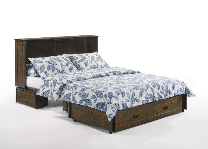 Night & Day Furniture Ranchero Murphy Cabinet Bed Queen in Wildwood Brown with Gel Memory Foam Mattress | Space-Saving Fold-Out Guest Bed | Built-In Outlets & USB | Easy Convert | 10-Year Warranty