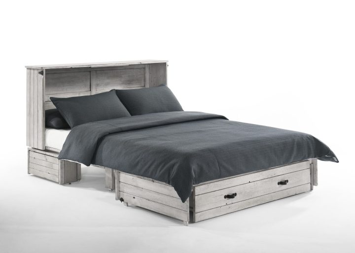 Night & Day Furniture Ranchero Murphy Cabinet Bed Queen in Wildwood Vintage White with Gel Memory Foam Mattress | Compact Fold-Out Bed | USB & Power Outlets | Quick Convert | 10-Year Warranty