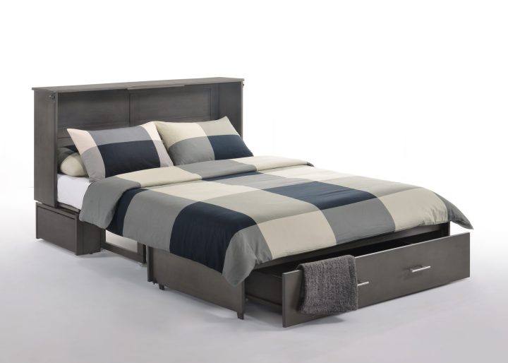 Night & Day Furniture Sagebrush Murphy Cabinet Bed Queen in Stonewash Finish with Gel Memory Foam Mattress | Credenza-Style Fold-Out Bed | Built-In Outlets & USB | Modern Space Saver | 10-Year Warranty