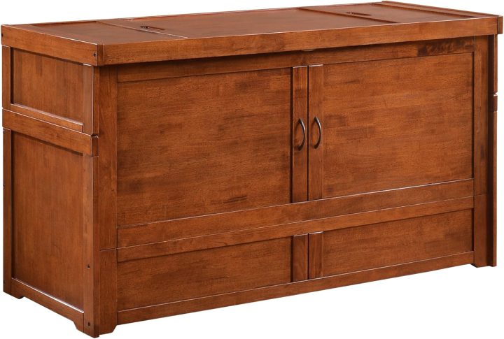 Night & Day Furniture Murphy Cube Cabinet Bed Without Mattress – Queen Size Folding Chest Bed, Space-Saving Guest Bed Cabinet with Storage – Cherry Finish