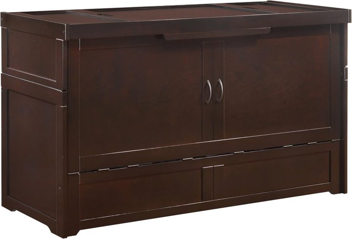 Night & Day Furniture Murphy Cube Cabinet Bed Without Mattress – Queen Size Folding Chest Bed, Space-Saving Guest Bed Cabinet with Storage – Chocolate Finish