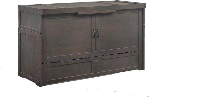 Night & Day Furniture Murphy Cube Cabinet Bed Without Mattress – Queen Size Folding Chest Bed, Space-Saving Guest Bed Cabinet with Storage – Stonewash Finish