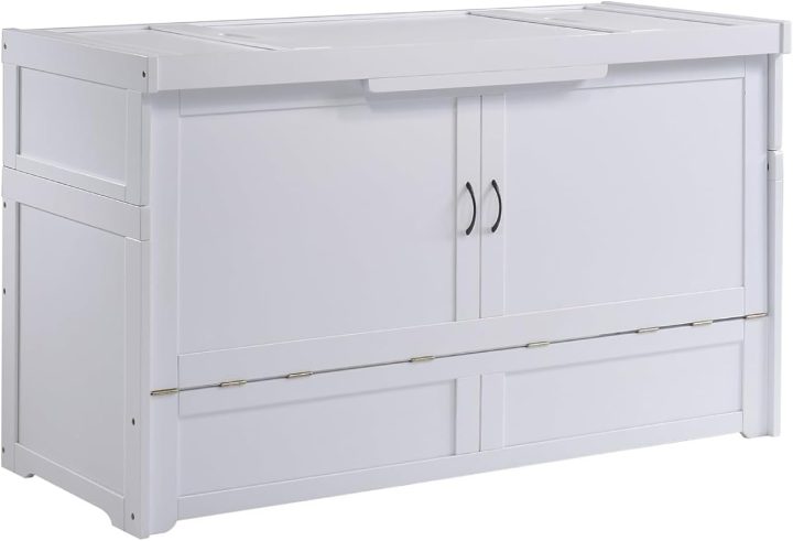 Night & Day Furniture Murphy Cube Cabinet Bed Without Mattress – Queen Size Folding Chest Bed, Space-Saving Guest Bed Cabinet with Storage – White Finish